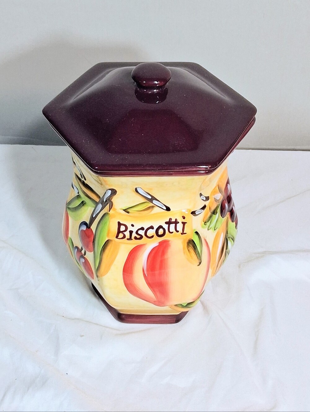 Nonni's Vintage Hand Painted Tuscan Peach Ceramic Cookie Jar/ Storage Canister